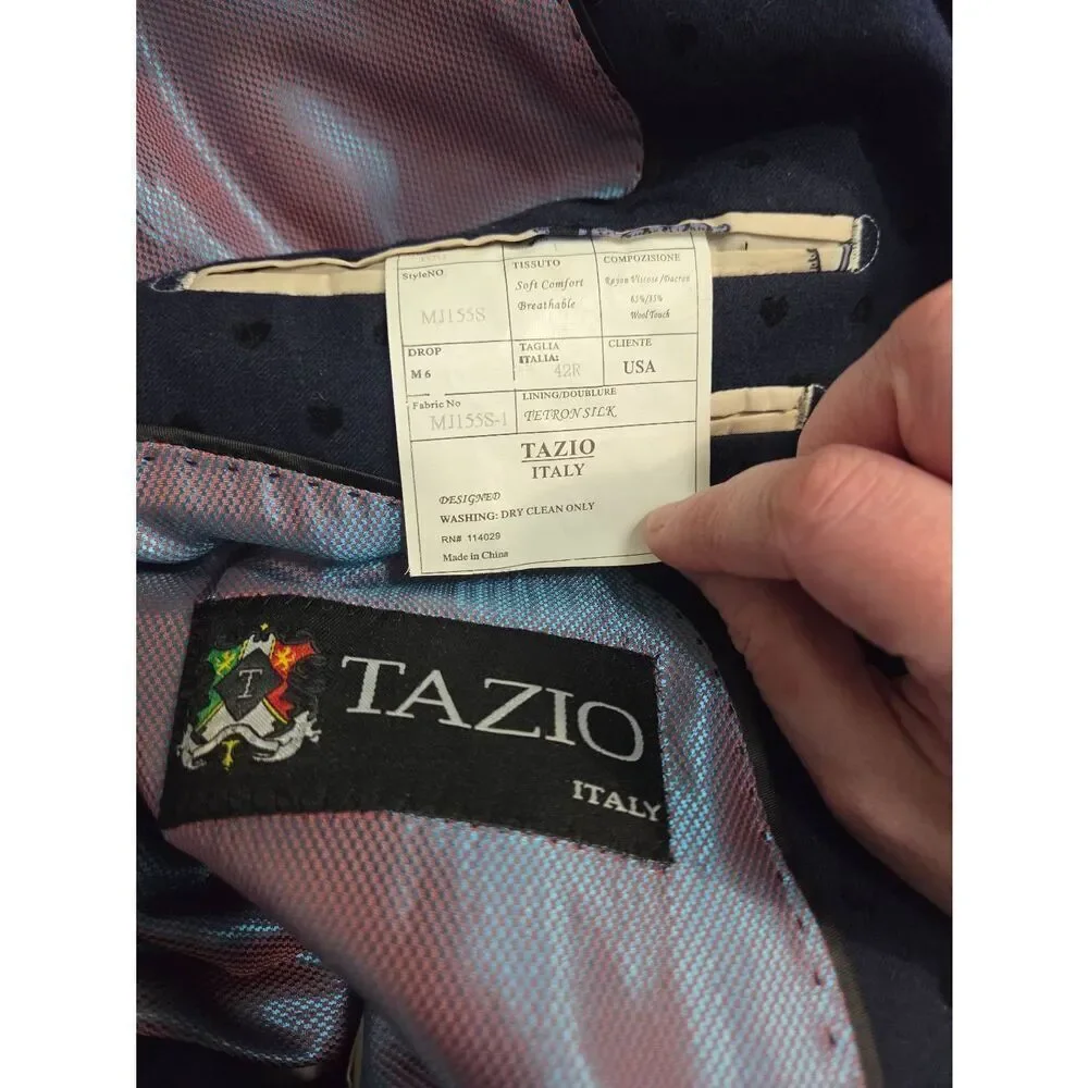 Tazio Italy Embellished Silk Lined Navy Sport Coat Suit Jacket Sz. 42R